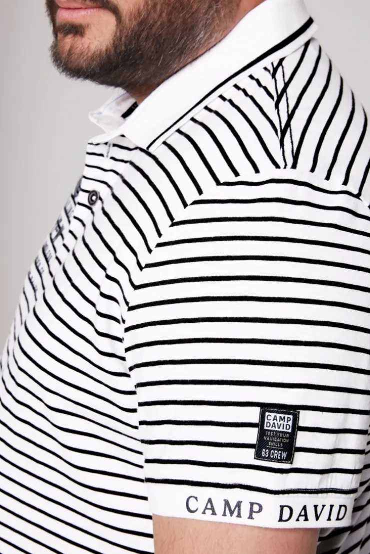 CAMP DAVID & SOCCX Streifen-Polo mit Logo Details opticwhite Shop