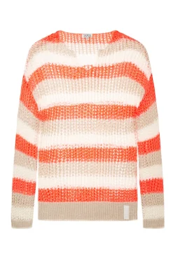 CAMP DAVID & SOCCX Streifenpullover in Ajourstrick neon orange / dark kitt Sale