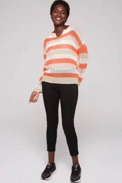 CAMP DAVID & SOCCX Streifenpullover in Ajourstrick neon orange / dark kitt Sale