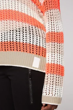 CAMP DAVID & SOCCX Streifenpullover in Ajourstrick neon orange / dark kitt Sale