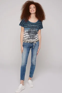 CAMP DAVID & SOCCX Streifenshirt Dip Dye mit Knotensaum blue navy / desert beige Cheap