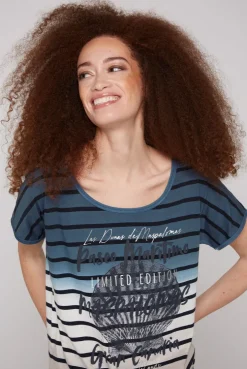 CAMP DAVID & SOCCX Streifenshirt Dip Dye mit Knotensaum blue navy / desert beige Cheap