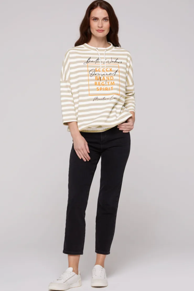 CAMP DAVID & SOCCX Streifensweater mit 3/4-Ärmeln und Artwork ivory Hot