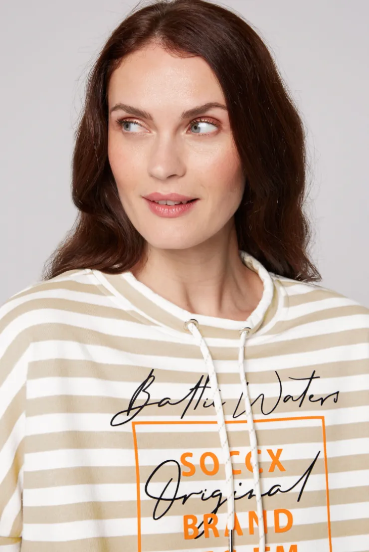 CAMP DAVID & SOCCX Streifensweater mit 3/4-Ärmeln und Artwork ivory Hot