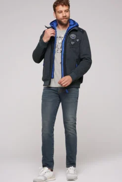 CAMP DAVID & SOCCX Strickfleecejacke mit abtrennbaren Kapuzen-Einsatz blue navy melange bluenavymelange Cheap