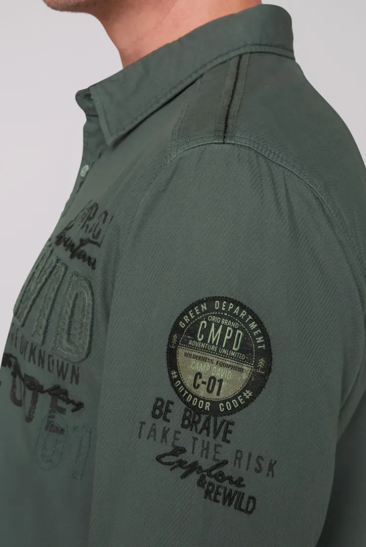 CAMP DAVID & SOCCX Strukturiertes Langarmhemd mit Logo Artworks deep forest deepforest Store