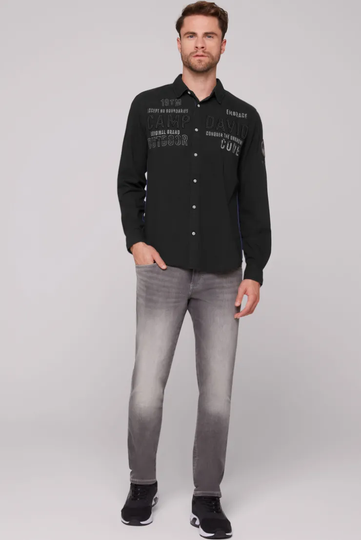 CAMP DAVID & SOCCX Strukturiertes Langarmhemd mit Logo Artworks black Sale