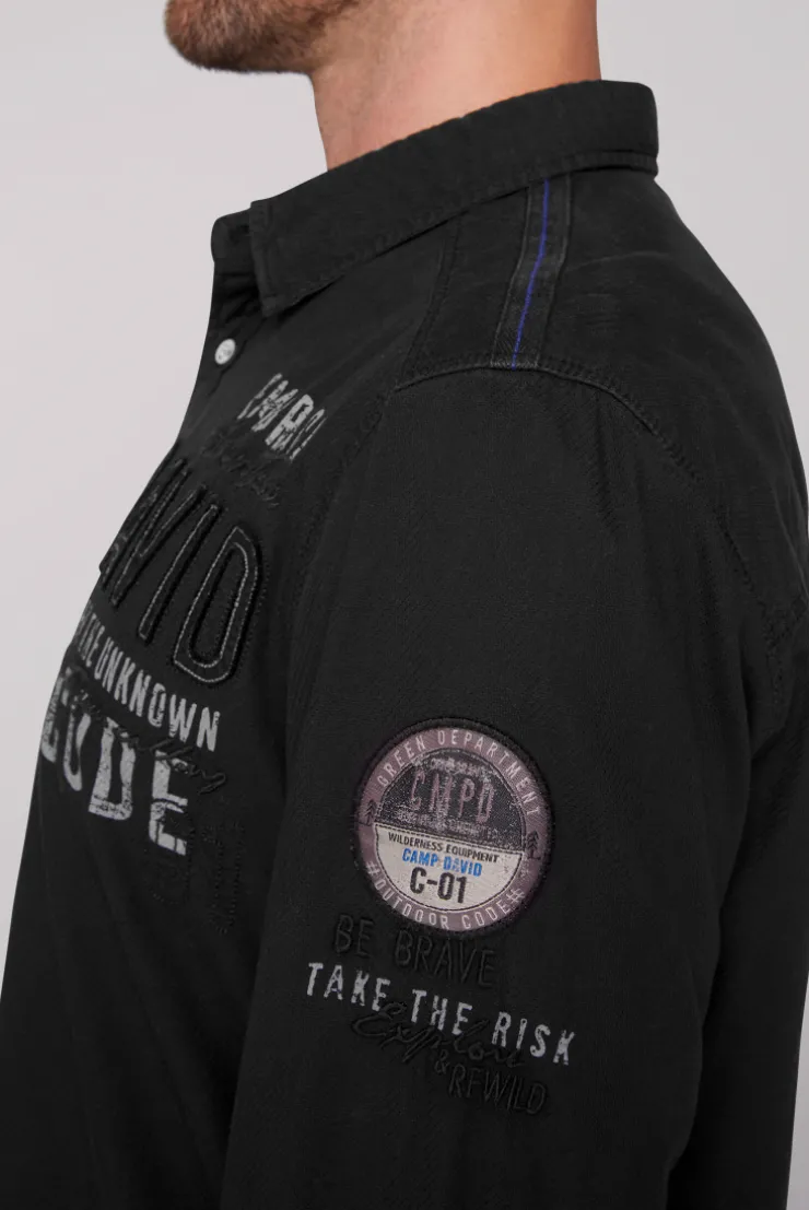 CAMP DAVID & SOCCX Strukturiertes Langarmhemd mit Logo Artworks black Sale