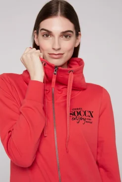 CAMP DAVID & SOCCX Sweatjacke mit hohem Kragen und Rücken-Print red orange redorange Shop