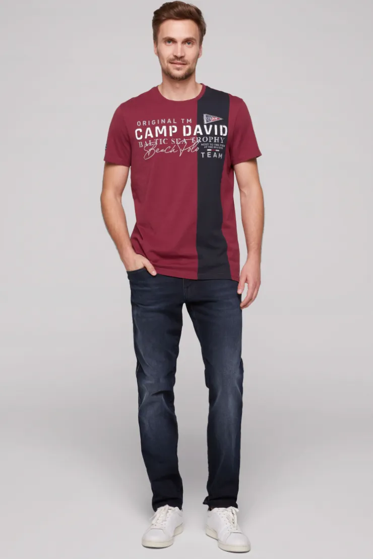CAMP DAVID & SOCCX T-Shirt mit Color-Blocking und Artwork burgundy Best Sale
