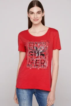 CAMP DAVID & SOCCX T-Shirt mit Pailletten-Artwork red orange redorange Fashion
