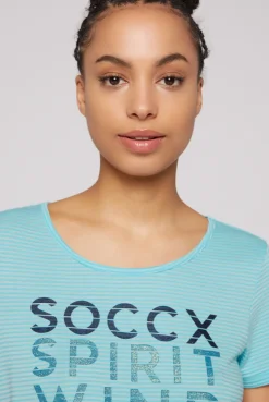 CAMP DAVID & SOCCX T-Shirt mit tonigen Streifen und Glitter Print coast blue coastblue Discount