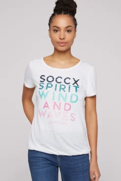 CAMP DAVID & SOCCX T-Shirt mit tonigen Streifen und Glitter Print opticwhite Cheap