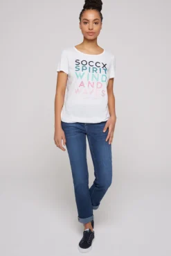 CAMP DAVID & SOCCX T-Shirt mit tonigen Streifen und Glitter Print opticwhite Cheap