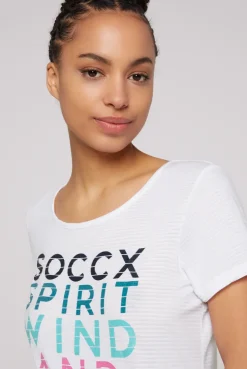 CAMP DAVID & SOCCX T-Shirt mit tonigen Streifen und Glitter Print opticwhite Cheap