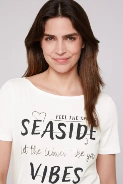 CAMP DAVID & SOCCX T-Shirt mit U-Boot-Ausschnitt und Wording Print ivory Outlet
