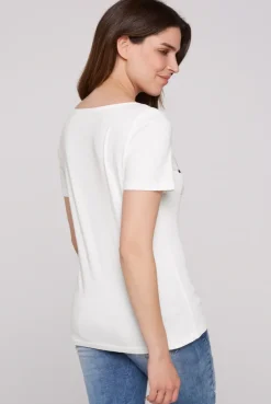 CAMP DAVID & SOCCX T-Shirt mit U-Boot-Ausschnitt und Wording Print ivory Outlet