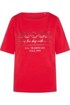 CAMP DAVID & SOCCX T-Shirt mit U-Bootausschnitt und Print clear red clearred Clearance