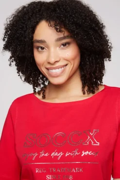 CAMP DAVID & SOCCX T-Shirt mit U-Bootausschnitt und Print clear red clearred Clearance