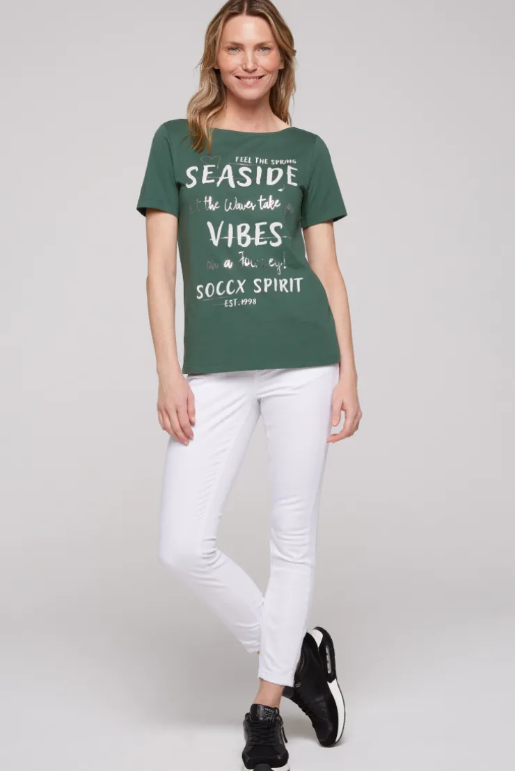 CAMP DAVID & SOCCX T-Shirt mit U-Boot-Ausschnitt und Wording Print dark green darkgreen Hot