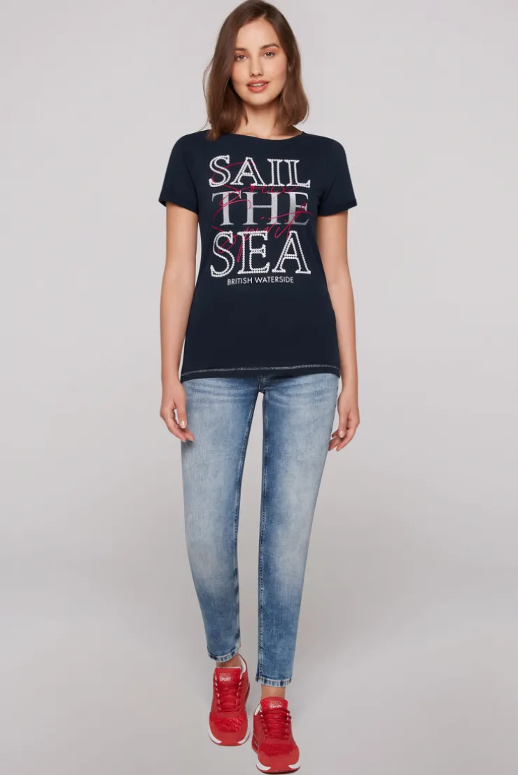 CAMP DAVID & SOCCX T-Shirt mit U-Boot-Ausschnitt und Glossy-Pailletten-Print blue navy bluenavy Flash Sale