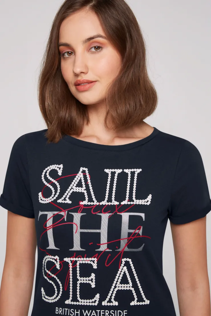 CAMP DAVID & SOCCX T-Shirt mit U-Boot-Ausschnitt und Glossy-Pailletten-Print blue navy bluenavy Flash Sale