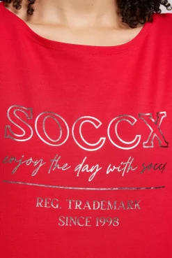 CAMP DAVID & SOCCX T-Shirt mit U-Bootausschnitt und Print clear red clearred Online