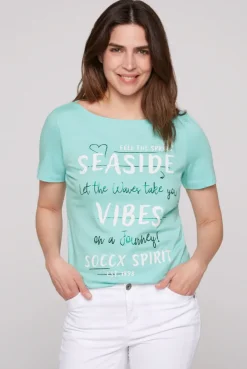 CAMP DAVID & SOCCX T-Shirt mit U-Boot-Ausschnitt und Wording Print flash aqua | S flashaqua Outlet