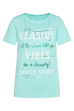 CAMP DAVID & SOCCX T-Shirt mit U-Boot-Ausschnitt und Wording Print flash aqua | S flashaqua Outlet