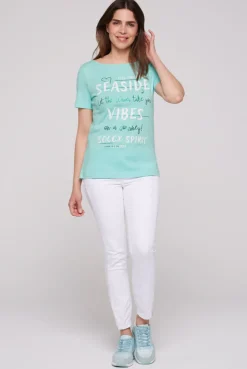 CAMP DAVID & SOCCX T-Shirt mit U-Boot-Ausschnitt und Wording Print flash aqua | S flashaqua Outlet