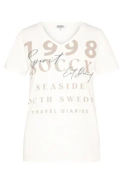 CAMP DAVID & SOCCX T-Shirt mit V-Ausschnitt und Wording Print ivory Sale