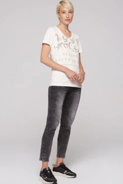 CAMP DAVID & SOCCX T-Shirt mit V-Ausschnitt und Wording Print ivory Sale