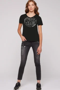 CAMP DAVID & SOCCX T-Shirt mit V-Ausschnitt und Print black Cheap