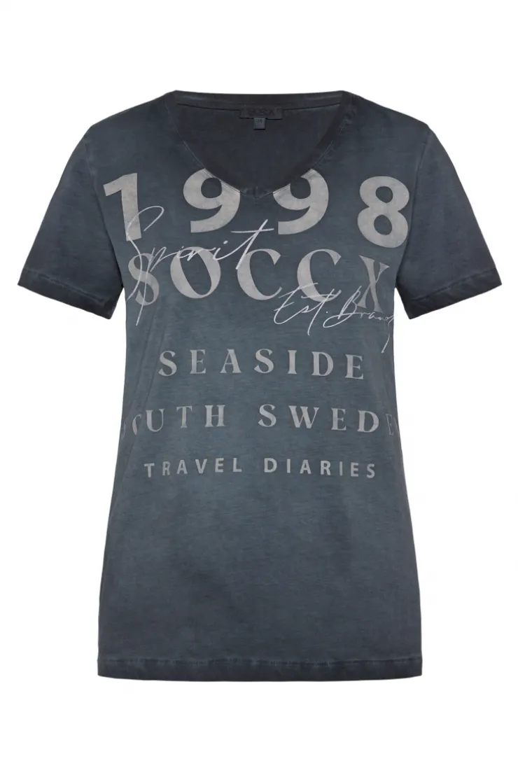 CAMP DAVID & SOCCX T-Shirt mit V-Ausschnitt und Wording Print blue navy bluenavy Sale