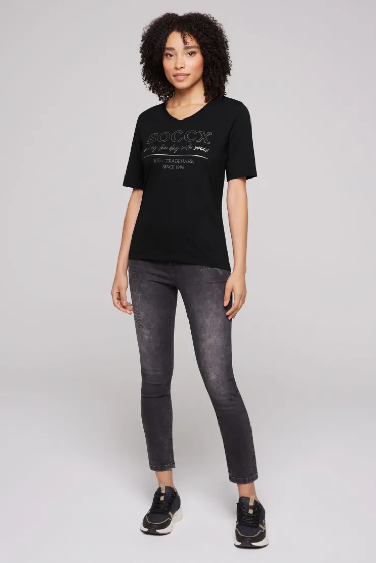 CAMP DAVID & SOCCX T-Shirt mit V-Ausschnitt und Print black Cheap