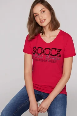 CAMP DAVID & SOCCX T-Shirt mit V-Ausschnitt und Glitter Print clear red clearred Shop