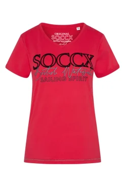 CAMP DAVID & SOCCX T-Shirt mit V-Ausschnitt und Glitter Print clear red clearred Shop