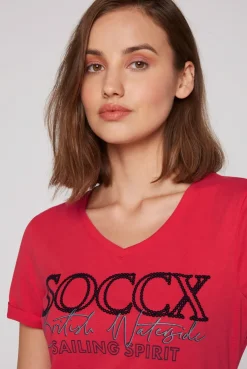 CAMP DAVID & SOCCX T-Shirt mit V-Ausschnitt und Glitter Print clear red clearred Shop