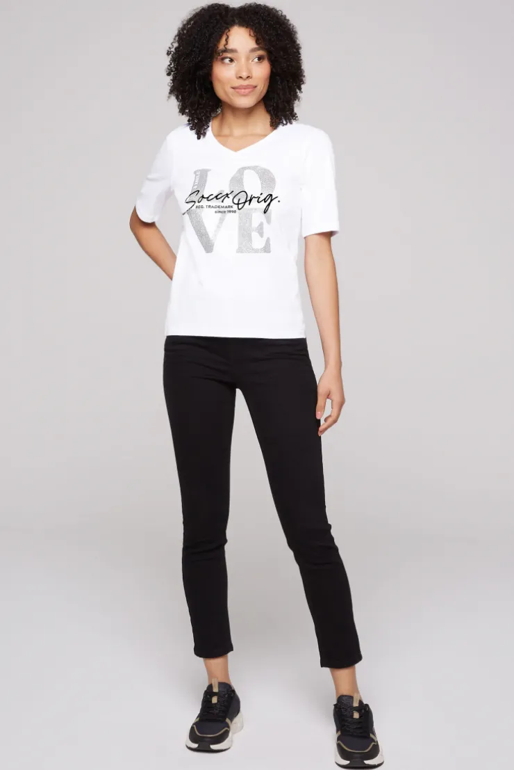 CAMP DAVID & SOCCX T-Shirt mit V-Ausschnitt und Print opticwhite Discount