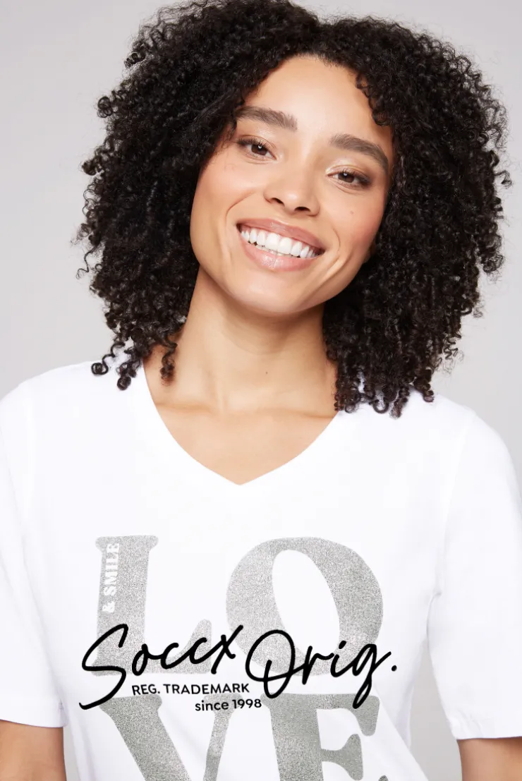 CAMP DAVID & SOCCX T-Shirt mit V-Ausschnitt und Print opticwhite Discount