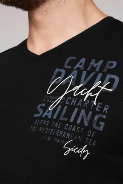 CAMP DAVID & SOCCX T-Shirt mit V-Neck und Print | S black Fashion