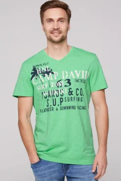 CAMP DAVID & SOCCX T-Shirt mit V-Neck und Print Artwork regatta green | S regattagreen Online