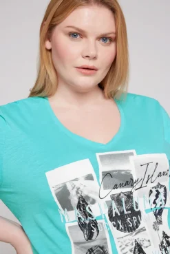 CAMP DAVID & SOCCX T-Shirt mit V-Neck und Print Artwork lagoon blue lagoonblue Flash Sale