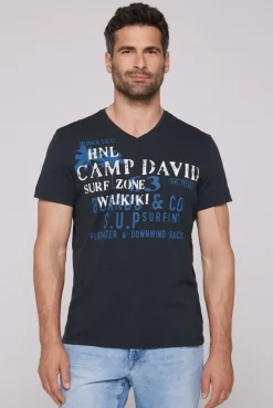 CAMP DAVID & SOCCX T-Shirt mit V-Neck und Print Artwork classic navy | S classicnavy Clearance