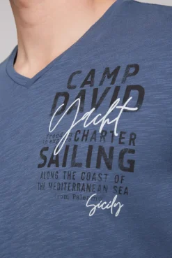 CAMP DAVID & SOCCX T-Shirt mit V-Neck und Print blue haze | S bluehaze Shop