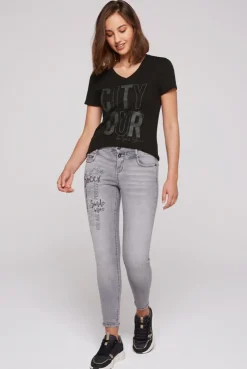 CAMP DAVID & SOCCX T-Shirt mit Wording Print und Schmucksteinen black New