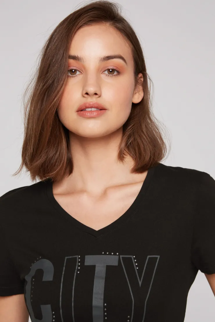 CAMP DAVID & SOCCX T-Shirt mit Wording Print und Schmucksteinen black New