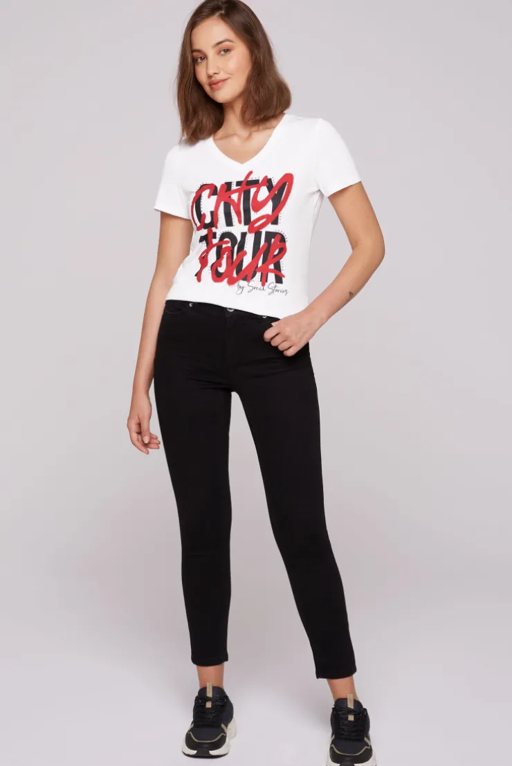 CAMP DAVID & SOCCX T-Shirt mit Wording Print und Schmucksteinen opticwhite Flash Sale