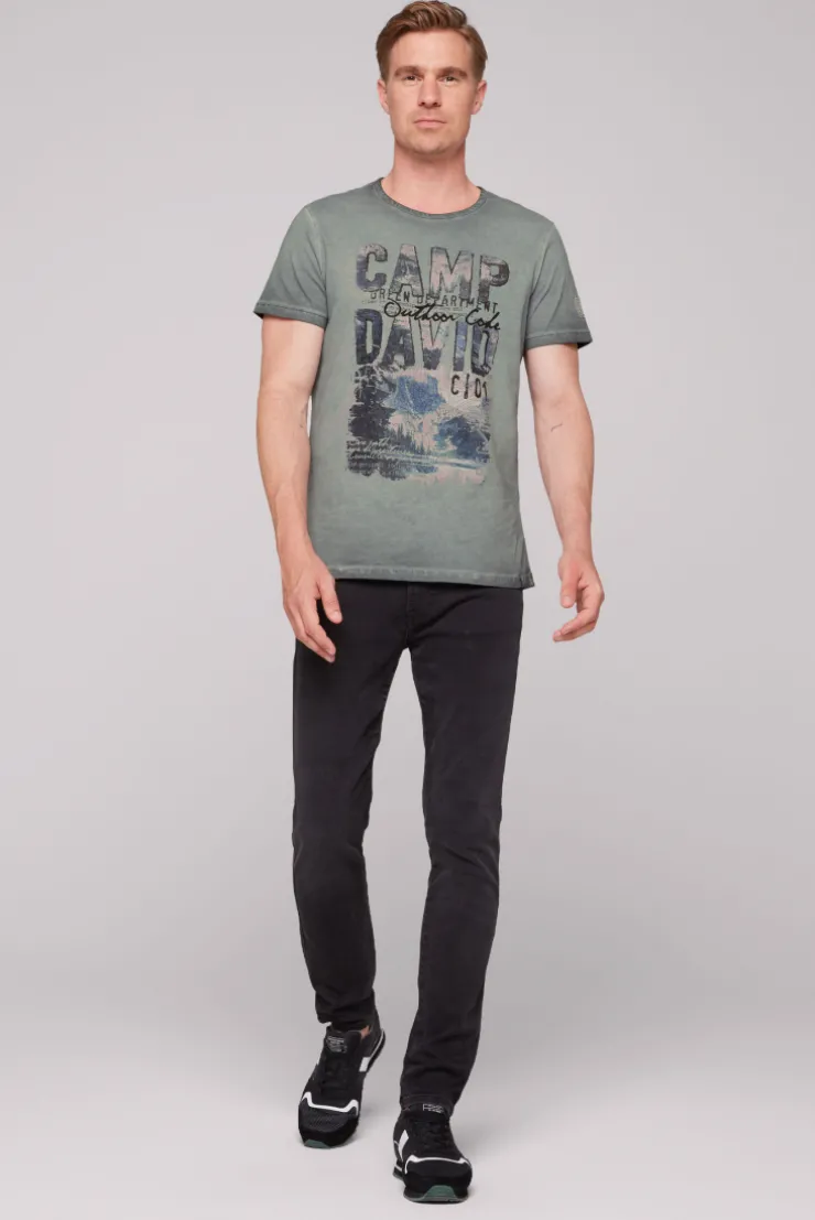 CAMP DAVID & SOCCX T-Shirt Oil Dyed mit Photoprint deep forest deepforest Store