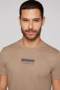 CAMP DAVID & SOCCX T-Shirt Rundhals mit Logo Print tan Discount